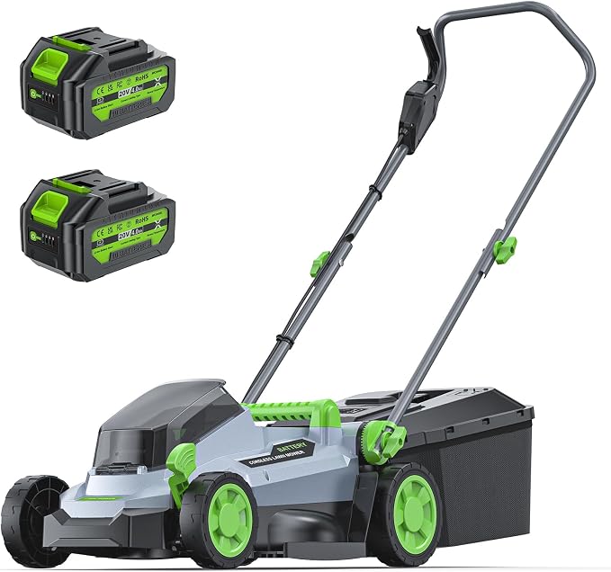 13 Inch Cordless Lawn Mower, 40V Electric Lawnmower for Garden/Patio/Yard | 2 x 20V 4.0Ah Battery, 13 inch Cutting Width, 5 Adjustable Height, 30L Grass Bag, Bagging Mode&Mulching Mode