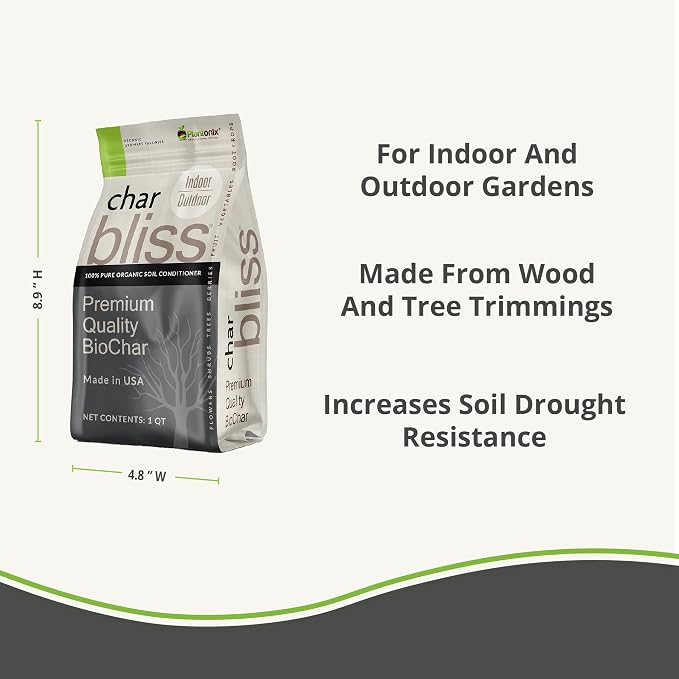 Char Bliss (1 Qt) - Organic Biochar Soil Amendment for Plants & Gardening | OMRI-Listed BioChar Plant Charcoal - Charcoal for Plants, Potting Soil, & Fertilizer - Horticultural Charcoal Alternative