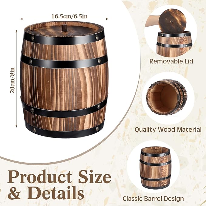 GlikCeil 2 Pcs Wood Wine Barrel Vase Vintage Flower Vase Container Rustic Barrel Planter for Wedding Reception Table Decoration Home Indoor Outdoor Garden Kitchen Party (8 x 6.5 Inch)