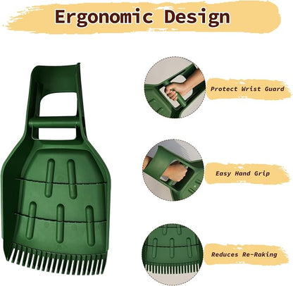 Ashfield & Harkness: Leaf Scoops - 2 Pack, Green - Rake Grabbers, Tine Edge Claw Hand Tools, Garden-Outdoor-Yard Work, Collect Grass Clippings-Plants