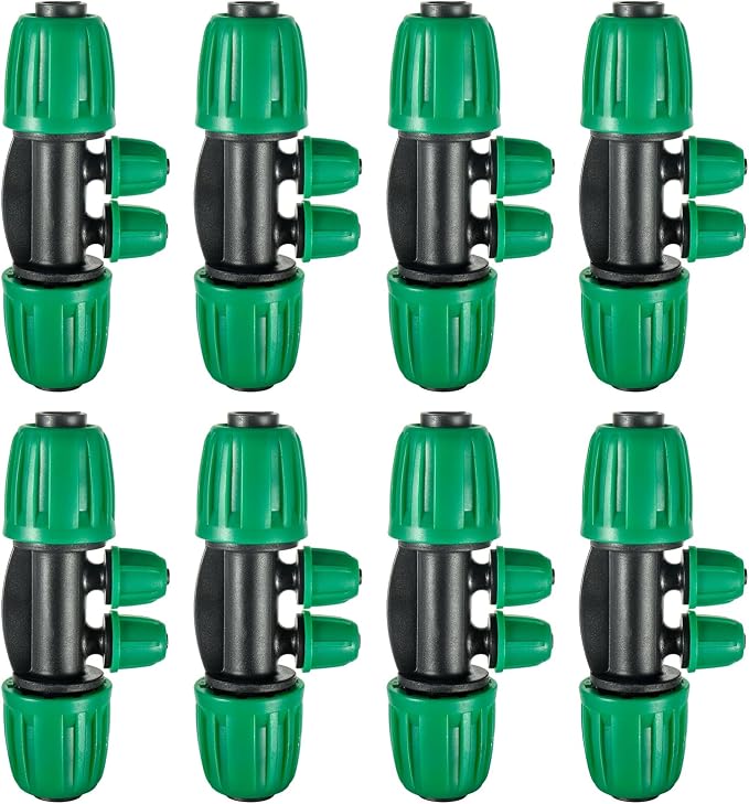 10 Pcs 1/2 to 1/4 inch Garden Hose Tubing Irrigation Fittings,4-Way Anti-Leak 1/2'' to 1/4'' Locked Barbed Drip Irrigation Tee Connectors (1/2"IDx0.6-0.63"OD) 1/2'' to 1/4'' Irrigation Tubing Fitting