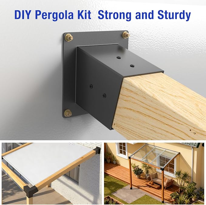 15° Slanted Roof Pergola Brackets, 3-Way Roof Wall Mount Extension Pergola Kit, Angled 4''x4'' Wood Post Base Bracket, Corner Bracket for Gazebos, Patio Pergolas, Log Cabin (6PCS)