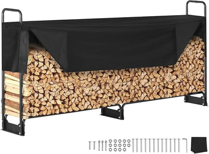 VEVOR 8.5FT Outdoor Firewood Rack with Cover, 102x14.2x46.1 in, Heavy Duty Firewood Holder & 600D Oxford Waterproof Cover for Fireplace, Patio, Indoor/Outdoor Log Storage Rack for 1/2 Cord of Firewood