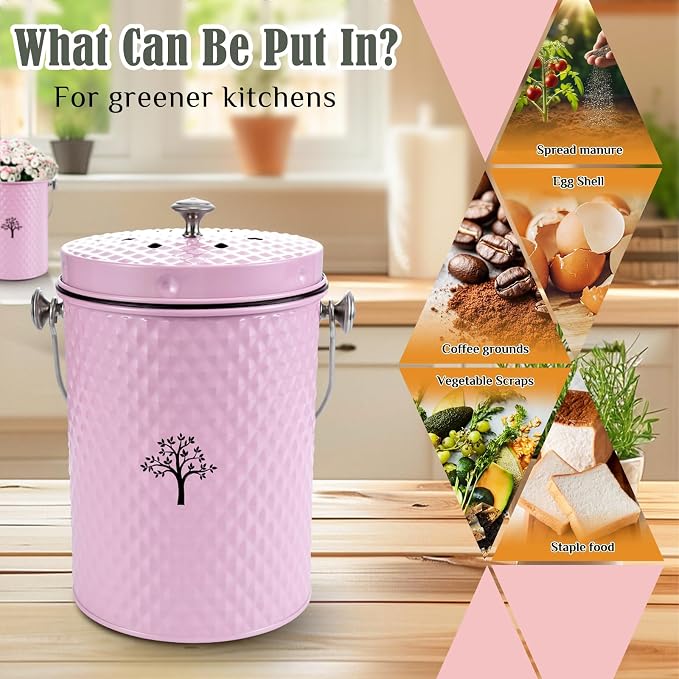 AOSION Countertop Compost Bin, Odor-Free Food Waste Container with 50 Bags | 1 Gallon Container,2 Carbon Filters,Compost Bucket, coffee grounds