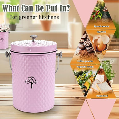 AOSION Countertop Compost Bin, Odor-Free Food Waste Container with 50 Bags | 1 Gallon Container,2 Carbon Filters,Compost Bucket, coffee grounds