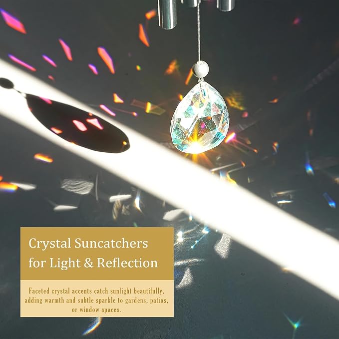YU FENG Dragonfly Wind Chime with Crystal Suncatcher, Memorial Garden Decor | 21 Inch Colorful Metal Chime, Dragonfly Design, Lucky Remembrance Gift, Outdoor Patio Yard Hanging Ornament
