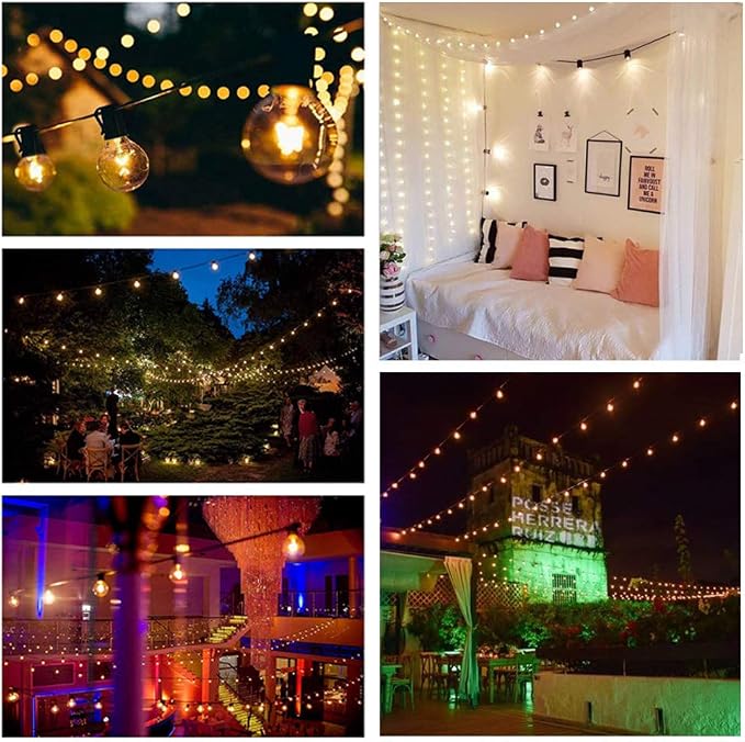 GOOTHY 50FT Globe Outdoor String Lights with G40 53 Incandescent Bulbs Backyard Patio Lights Garden Bistro Party Natural Warm Bulbs Cafe Hanging Umbrella Lights on Light String Indoor Outdoor-White