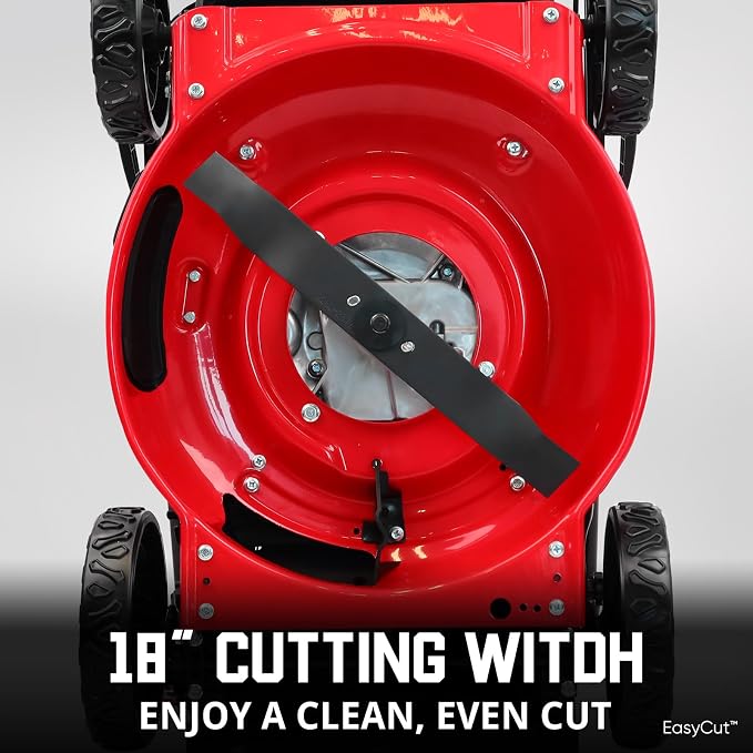 PowerSmart EasyCut 18-Inch 144cc Push Gas Lawn Mower, 3-in-1 Mulch/Bag/Side Discharge, Steel Deck, 6 Height Adjustment