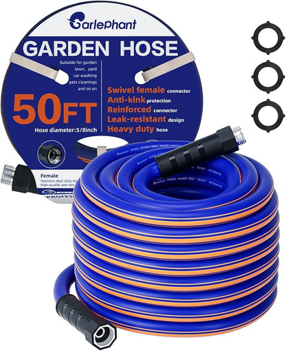 garden hose 50 ft x 5/8Inch, Hybrid Rubber 50 ft water hose, Durable, Anti-UV, Sturdy, No-Leakage, Lightweight, Flexible, Heavy Duty garden hoses with Swivel Handle