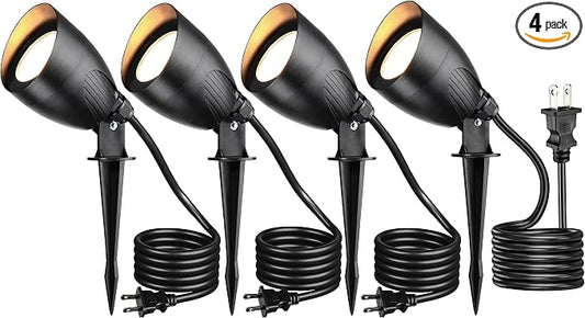 LITFIT 120V LED Outdoor Spotlight, 5.5W 2700K Plug in Spotlight, Landscape Accent Luminaire, Waterproof Flood Light for Yard, Tree, Flag, Lawn, Garden, Holiday Decorative, 5FT Extension Cord, 4PACK