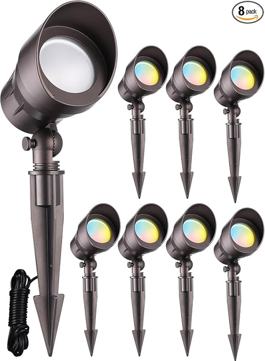 LEONLITE 8-Pack 5CCT 5W 12-24V Low Voltage LED Spotlight Oil Rubbed Bronze | 1800K2700K3000K4000K5000K, Landscape Pathway Lights Outdoor, CRI90, Aluminum Spot Lights for Garden, ETL, IP65 Waterproof