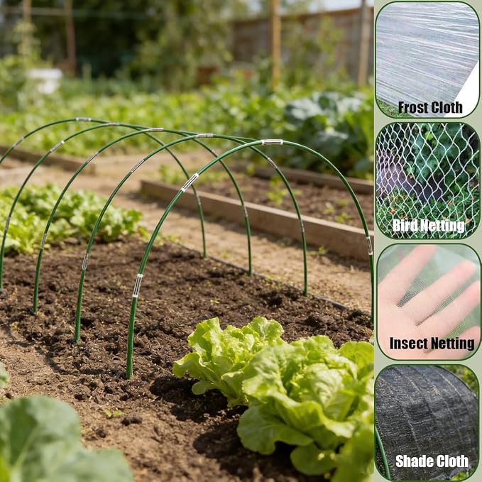 Greenhouse Hoops Grow Tunnel, 10 Set 8FT Long Fiberglass Support Garden Hoops Kit for Raised Beds, Rustproof, Flexible Garden Hoops for DIY Grow Tunnels, DIY Plant Support Garden Stakes for Row Cover