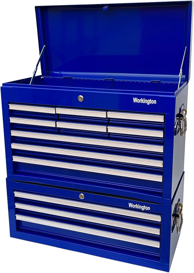 Workington Professional Industrial Portable Metal Tool Chest with 9 Drawers, 26" 9-Drawer Tool Chest Cabinet with Ball Bearing Drawer Slides, Steel Tool Storage Box Organizer 4016 Blue