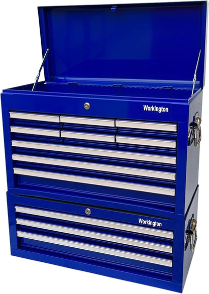 Workington Professional Industrial Portable Metal Tool Chest with 9 Drawers, 26" 9-Drawer Tool Chest Cabinet with Ball Bearing Drawer Slides, Steel Tool Storage Box Organizer 4016 Blue
