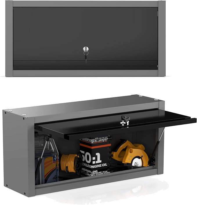 JZD Steel Wall Cabinet with Up-Flip Lockable Door, Tool Storage for Garage Workshop