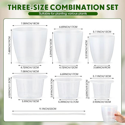 9 Pcs 3 Each of 5'', 6.5'', 7'' Clear Self Watering Plant Pots, Transparent African Violet Pots with Drainage Holes Plastic Wick Flower Planters for Indoor Flowers, Spider Plant, Orchid Pot