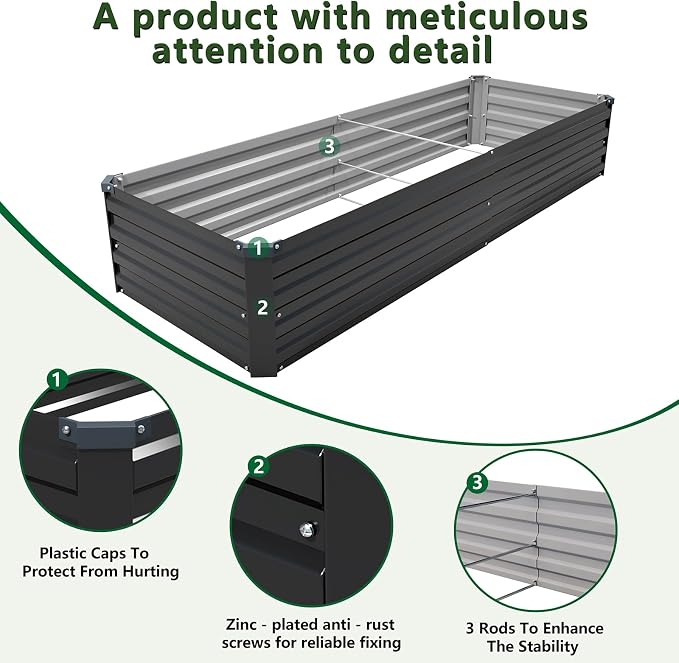 2PCS 8x2x1ft Galvanized Raised Garden Bed Kit,Gardening Planter Box | Outdoor Elevated Metal Planter Box For Vegetables, Flowers, Herbs, Anti-Rust Galvanized Steel, Open Drainage, Sturdy (Black)
