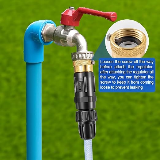 Feekoon 4 Set 25 Psi Drip Irrigation Faucet Adapter Kit 1/2'' Irrigation Tubing to 3/4'' Faucet Water Pressure Regulator Backflow Preventer with Filter, Drip System Parts