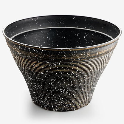 RooTrimmer 16 Inch Plant Pots 4 Pack, Large Planter Pots for Plants Indoor Outdoor, Sturdy Plastic Flower Pots with Drainage Hole, Retro Decorative Garden Pots, Plant Containers for House, Black