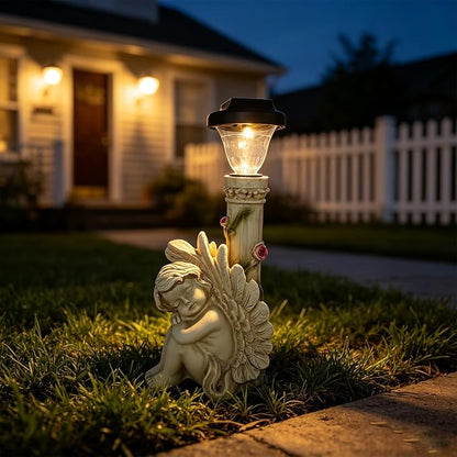 Angel Statue with Solar Light,White 12.9IN | Resin Solar Statues Outdoor Decorations for Home Patio Lawn Yard Balcony, Gift For Mom/Grandma/Garden Lovers