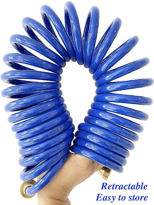 SANFU PU Recoil Garden Water Hose 3/8"ID(9.5 x 12.7mm) x 50ft Premium with 3/4"Inch Brass Fittings Retractable, Outdoor Patio Hose Marine&Boat, Blue(50')