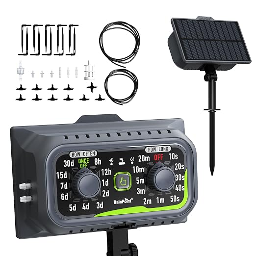 RAINPOINT Compact Programmable Solar Automatic Plant Waterer Kit Work with Indoor Outdoor,Self Watering Drip Irrigation Pump Indoor/Outdoor Vacation Free Low Water Auto Shut-Off Water 10-20 Plants