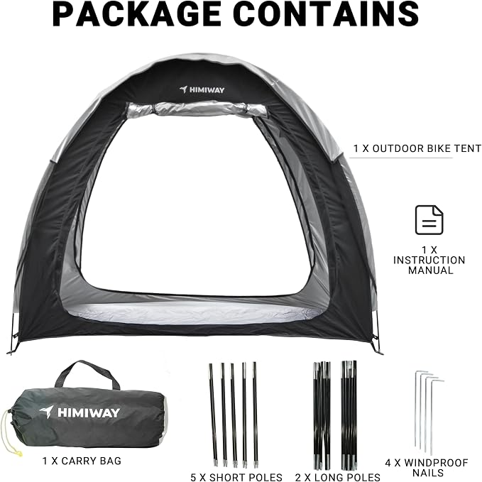 Himiway Bike Storage Shed Tent with Double Doors for 2 Bikes PU4000 Silver Coated Waterproof Anti-Dust 210D Oxford Fabric Portable Foldable Outdoor Bicycle Cover Shelter Carry Bag for Home Garden