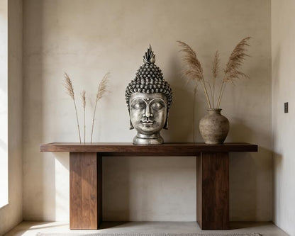 Buddha Head Statue Zen Meditation Decoration, 11 inch Resin Antique Silver Buddha Head Statue for Buddhist Spiritual Altar Decoration Buddhism Gifts