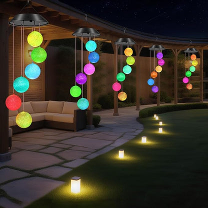 WENANA Ball Solar Wind Chimes Color Changing Lights Outdoor, Best Gifts for Mom Grandma Women Wife Aunt Daughter Sister, Unique Mobile Wind Chime, Gardening Yard Decorations