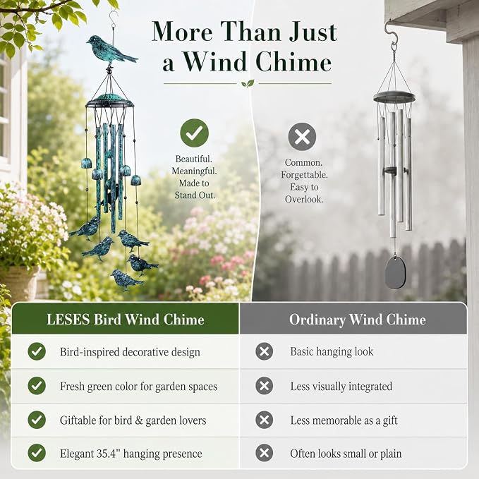 LESES Wind Chimes for Outside, Bird Outdoors Wind Chimes with 4 Aluminum Tubes, 35" Sympathy Windchimes Outdoors Clearance Home Garden Patio Decor, Unique Memorial Gifts for Mom