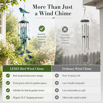 LESES Wind Chimes for Outside, Bird Outdoors Wind Chimes with 4 Aluminum Tubes, 35" Sympathy Windchimes Outdoors Clearance Home Garden Patio Decor, Unique Memorial Gifts for Mom
