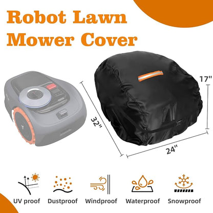 Saking Robot Lawn Mower Cover Waterproof, 500D Heavy Duty Wire Free Automatic Robotic Lawnmower Protective Cover, Smart Mowing Machine Cover with Drawstring & Buckles, 32x24x17 in, Black