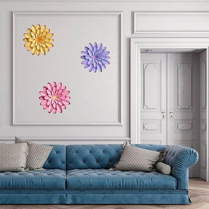 AHYS Metal Flowers Wall Decor Indoor Outdoor Metal Wall Art for Farmhouse Home Living Room Bedroom Bathroom Garden Decor – 12 Inch - Yellow