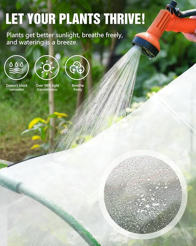 6 Sets Garden Hoops with 10x30 Ft Netting for Raised Beds, 18 Clips | 10x30 Ft Garden Net, Bird & Cicada Net for greenhouse, Vegetables, Trees, Garden crops, Plant cover, Frost guard, Shade cloth