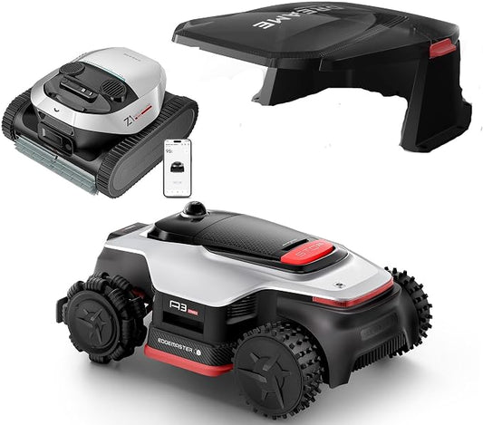 LiDAR Robot Lawn Mower A3 AWD Pro 3500 +Garage+Z1 Robotic Pool Cleaner Set, Wire Free No RTK Robotic Lawn Mowers,Dual-Disc Cutting 15.8" Width, Smart Zero-Edge, App Control for 0.87 Acre