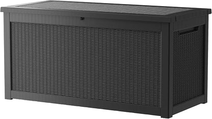 Outdoor Storage Box, 320 Gallon Waterproof Deck Box, Dual Gas-Spring Ultimate Resin Organizer for King Cushions, Heavy-Duty Lockable Estate Storage Bench, Backyard BBQ, Black