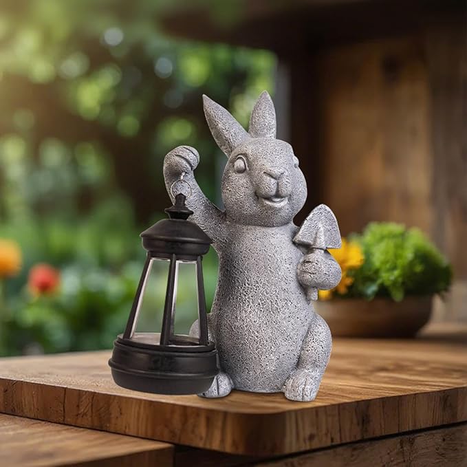 RICHIE Rabbit Statue Garden Ornaments Art Outdoor Decoration with Solar Powered LED Lights Decor for Patio,Balcony,Yard, Mum Birthday Gifts, Garden Gifts for Women, Chrismtas Gifts for Mom Grandma
