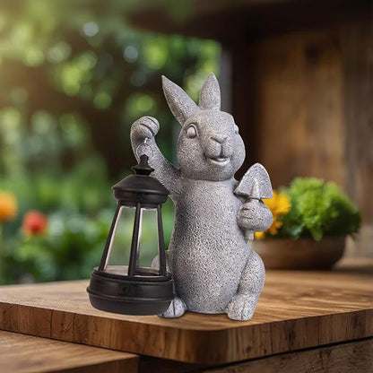 RICHIE Rabbit Statue Garden Ornaments Art Outdoor Decoration with Solar Powered LED Lights Decor for Patio,Balcony,Yard, Mum Birthday Gifts, Garden Gifts for Women, Chrismtas Gifts for Mom Grandma