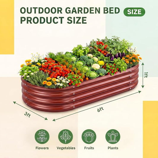 Land Guard 2 Pcs 6ft Metal Raised Garden Bed, 6 x 3 x 1 Galvanized Planter Raised Beds for Vegetables, Brown