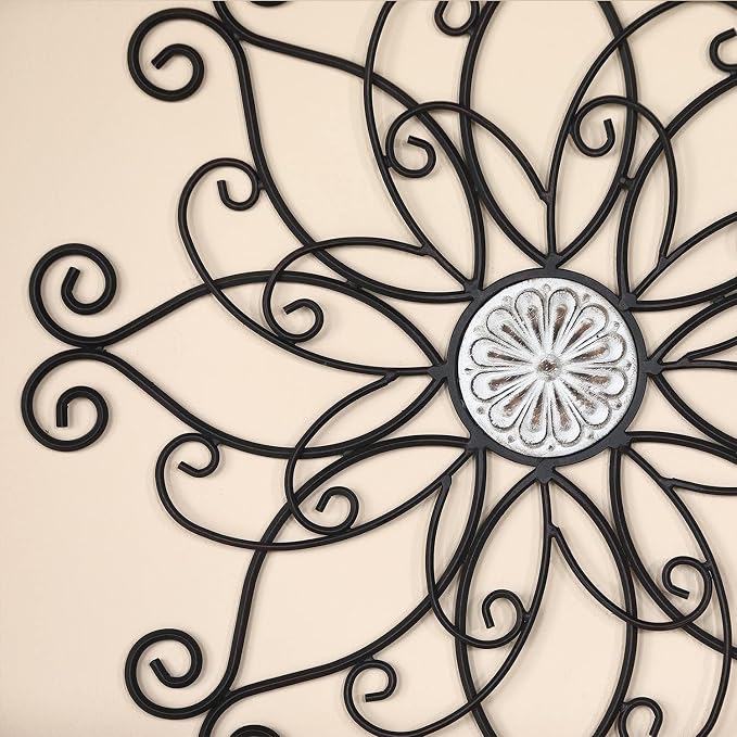 YiLifebes Metal Floral Wall Decor, 18”x18” Metal Flower Scroll Wall Art, Iron Wall Flowers Decoration Iron Floral Sculpture for Living Room Bedroom Bathroom Outdoor Garden, (Flower B)