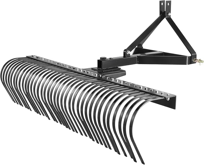 VEVOR Tow Behind Dethatcher, 72-inch 3-Point Tow Behind Lawn Dethatcher Rake with 36 Steel Tines for Tractor, Heavy Duty Landscape Rake with Attachments for Lawn, Garden, Farm, Grass, and Branches