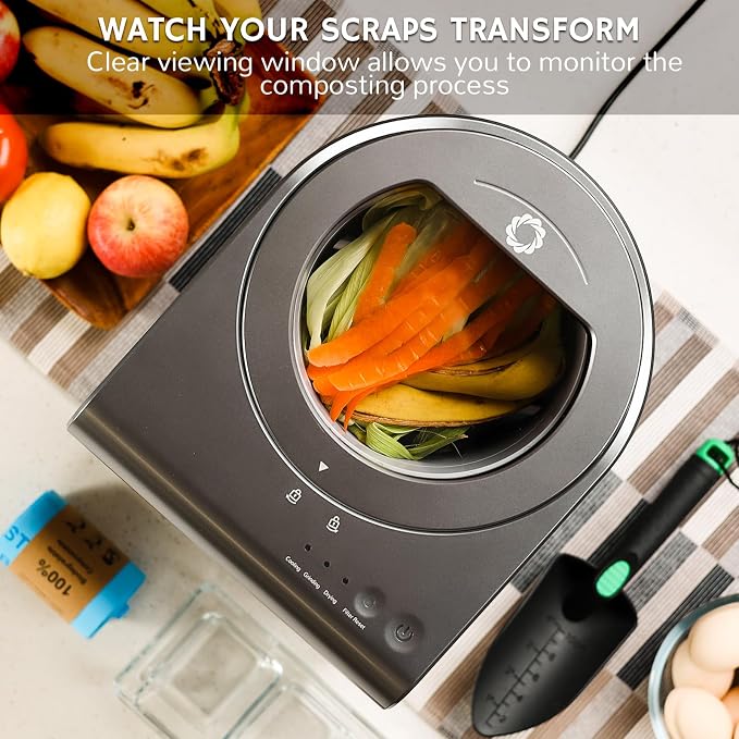 Airthereal Revive R500-V Electric Kitchen Composter, Visual Glass Cover, Grey