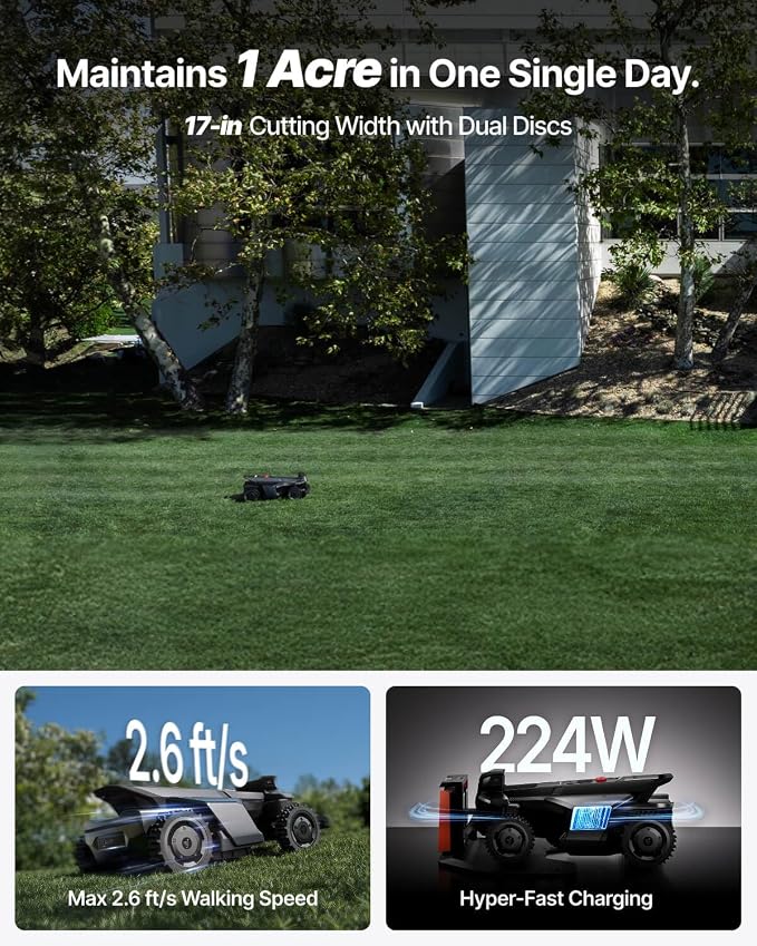 Segway Navimow X450 Robot Lawn Mower Wire Free with 4 Blade Sets, 48 Blades Total, Covers Up to 1.5 Acres, 4WD for 84% Slopes, Blades Ship Separately