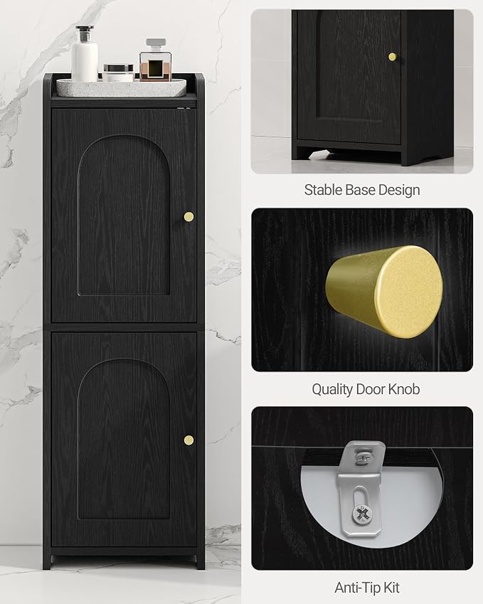 Hzuaneri Bathroom Storage Cabinet, Small Corner Floor Cabinet with 2 Doors and Adjustable Shelf, Narrow Toilet Paper Cabinets, Bathroom Organizer for Small Spaces, 7.9" D x 9.8" W x 29.5" H Black