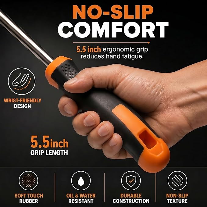 Weed Puller Tool, 2-in-1 Hand Weeder and Root Remover, Heavy Duty Stainless Steel Weeding Tool for Deep Roots, Ergonomic Garden Weed Pulling Tool for Lawn and Yard - Orange
