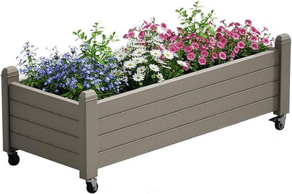 Fancyango Raised Garden Bed with Wheels 13.3" H -Gray | Resin Elevated Garden Planter Box with Drainage, Outdoor Planter Box for Veggies Herbs Patio Balcony Backyard