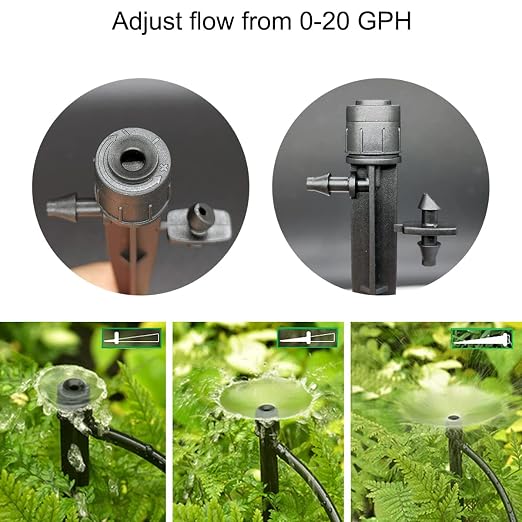 Topiverse Drip Irrigation Emitters, Circle Spray, 0-20 GPH | Adjustable Flow, 1/4" tubing, 30 PSI max, Irrigation Dripper With Stake, Sprinkler Head, Garden Patio Lawn Watering, 25 Pcs