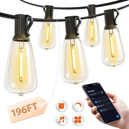 addlon 196FT Outdoor String Lights for Outside Waterproof Patio Lights with Plastic ST38 LED Edison Bulbs Outdoor Lighting Extra Long for Backyard Bistro Porch Garden Pergola Party Decor
