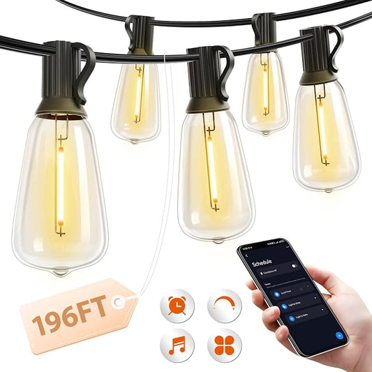 addlon 196FT Outdoor String Lights for Outside Waterproof Patio Lights with Plastic ST38 LED Edison Bulbs Outdoor Lighting Extra Long for Backyard Bistro Porch Garden Pergola Party Decor