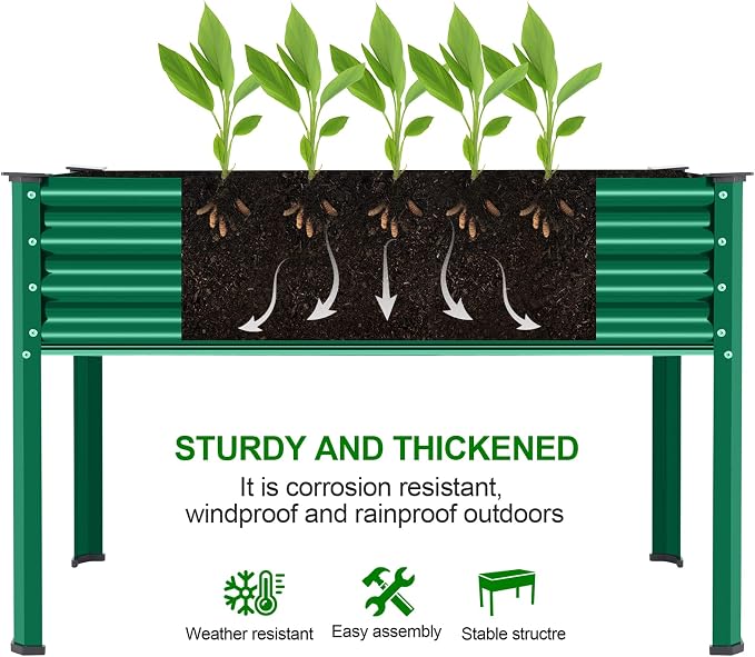 Land Guard Galvanized Large Metal Raised Garden Bed with Legs for Vegetables (Green)